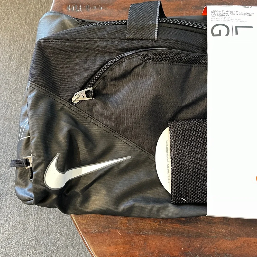Nike Team Training Train, Compete, Go Tarpaulin bottom Black Duffel Bag NWT